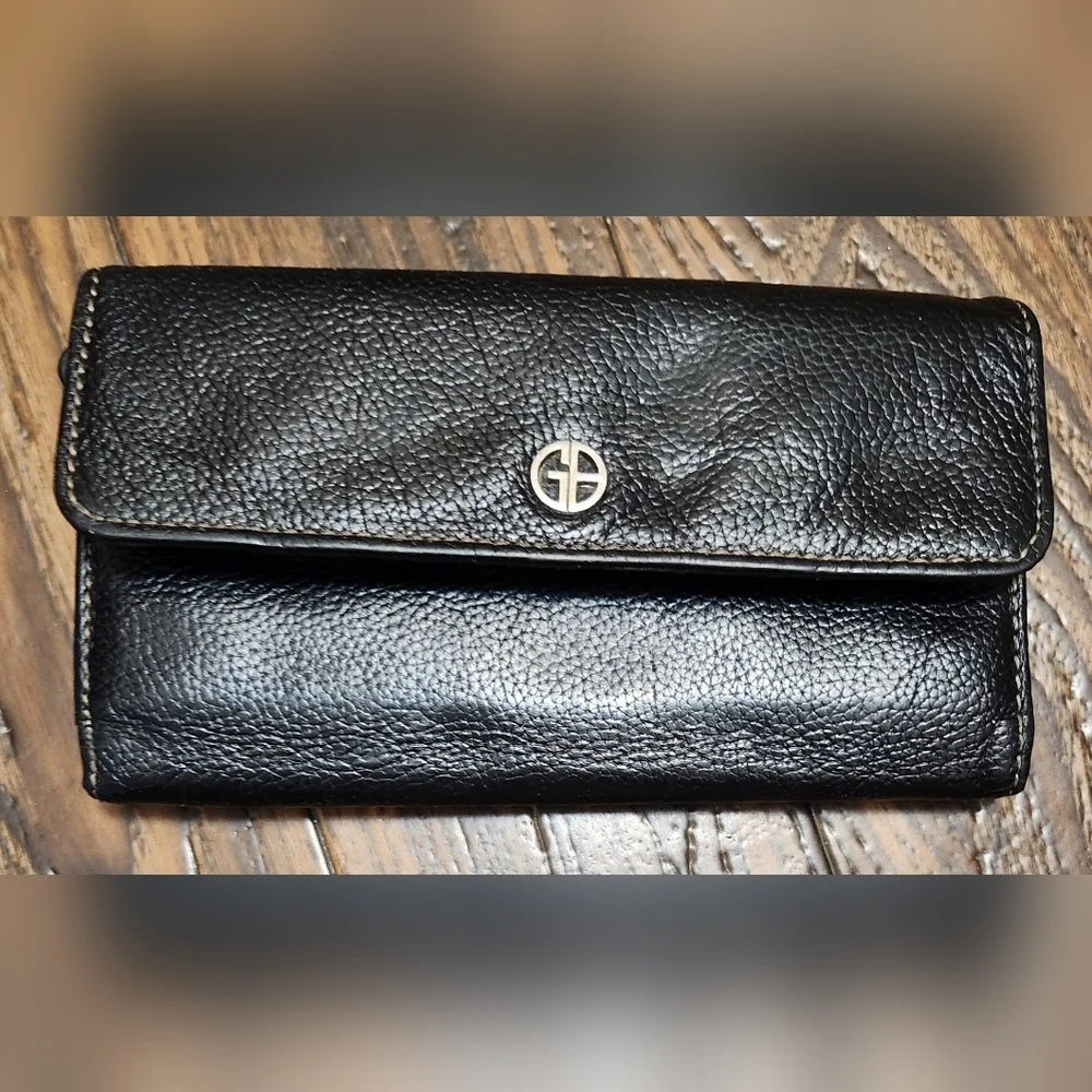 GIANI BERNINI Black Leather Tri-Fold Wallet EUC